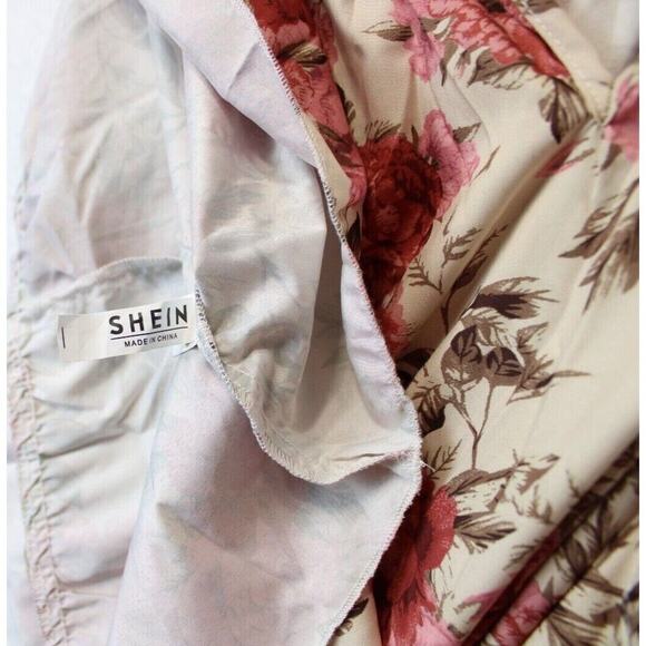 Shein Maxi Dress Halter Neck Women L Satin Beige Pink Floral Summer Beach - Picture 15 of 16